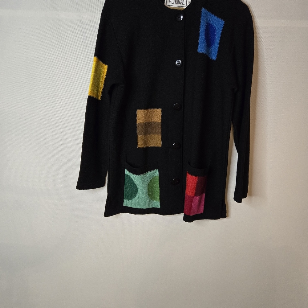 ALNORAL Women's Size M 75% Wool Art-to-Wear tunic cardigan with patchwork detail - Picture 2 of 11